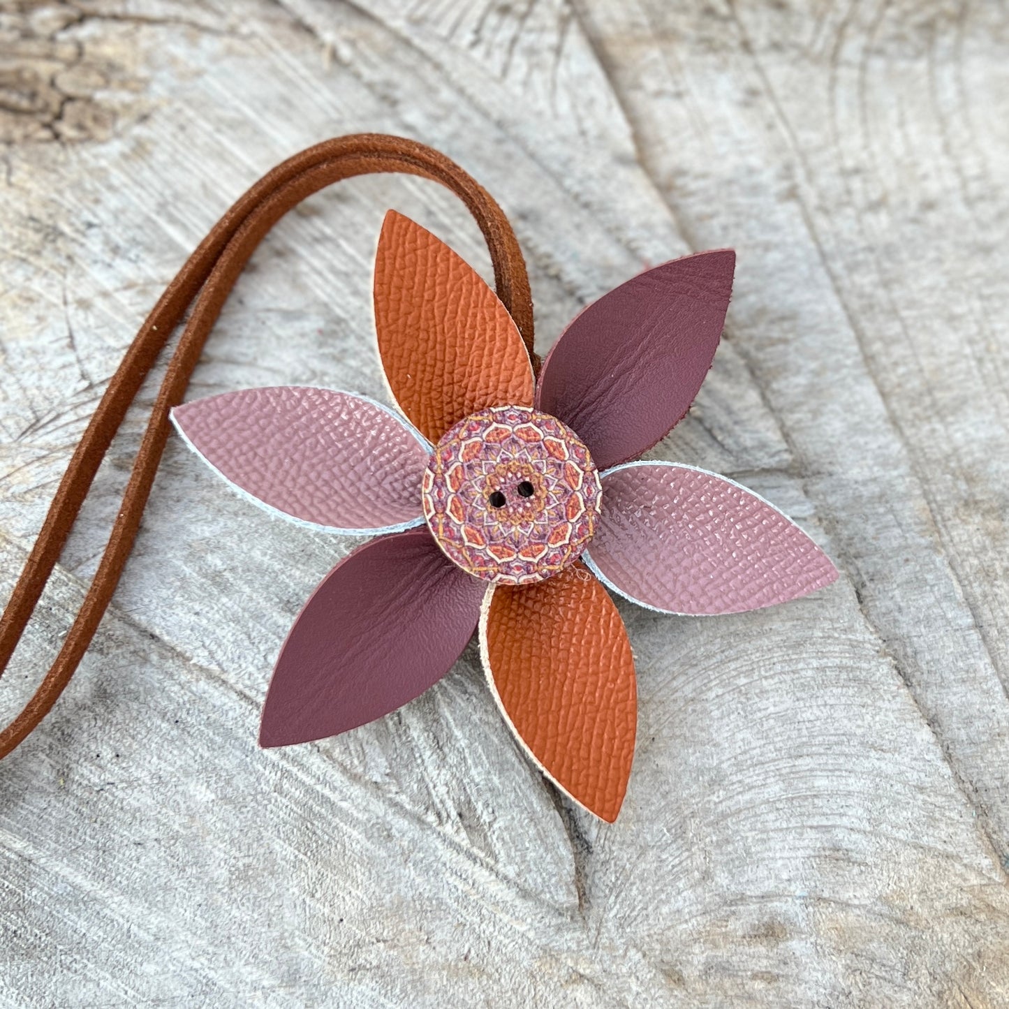 Leather Flower Bag Charm with Tote Loop in Spring Brights