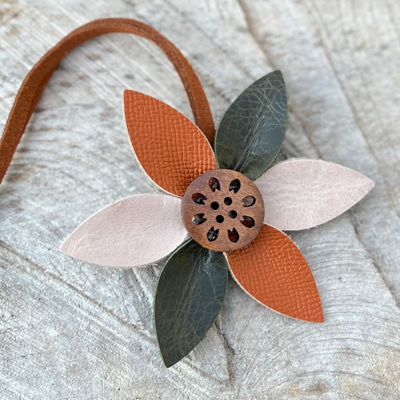 Leather Flower Bag Charm with Tote Loop in Spring Neutrals
