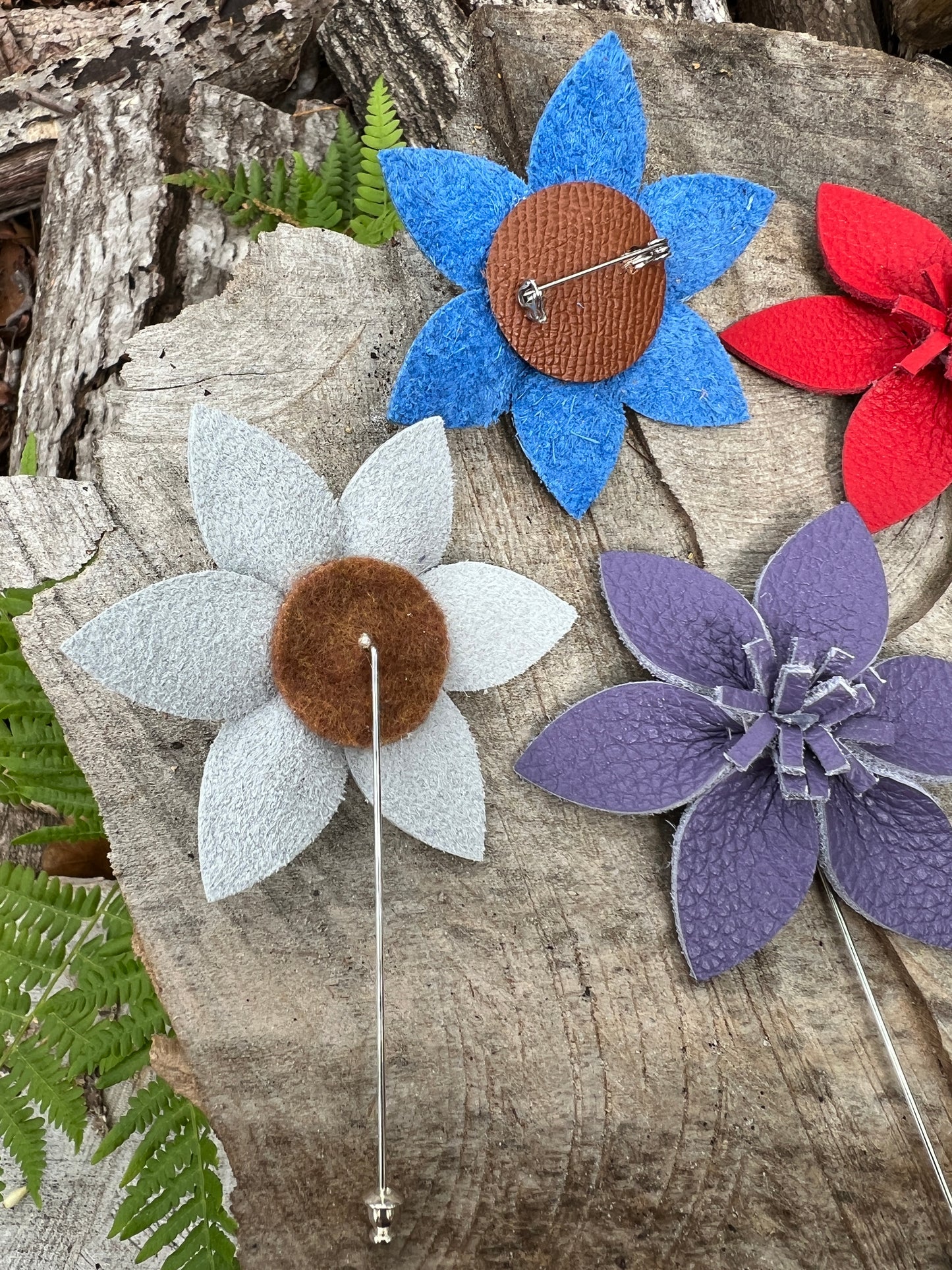 Leather Flower Pin for Lapels or Hats