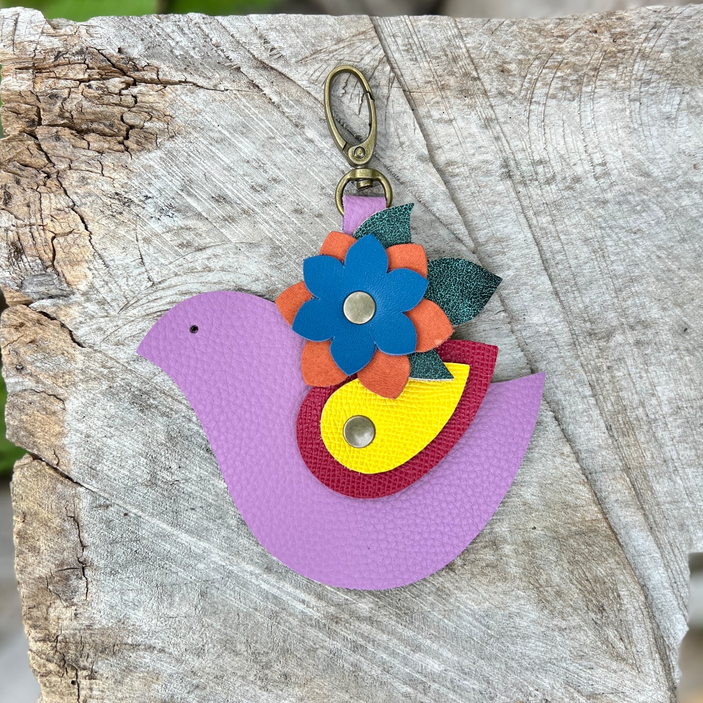 Spring Blooming Bird Leather Purse Charm
