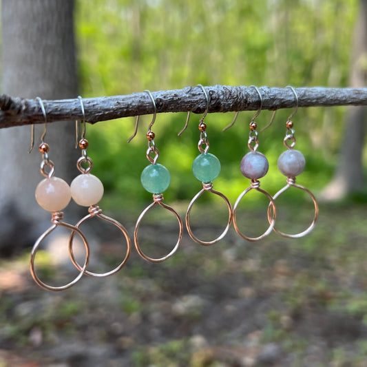 Rose Gold Hoop Earrings with Natural Stones