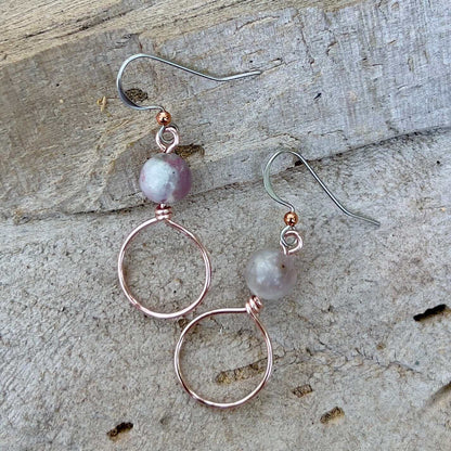 Dangle Hoop Earrings - Rose Gold with Lilac Stone