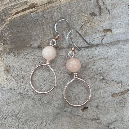 Dangle Hoop Earrings - Rose Gold with Pink Aventurine