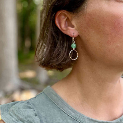 Dangle Hoop Earrings - Rose Gold with Green Aventurine