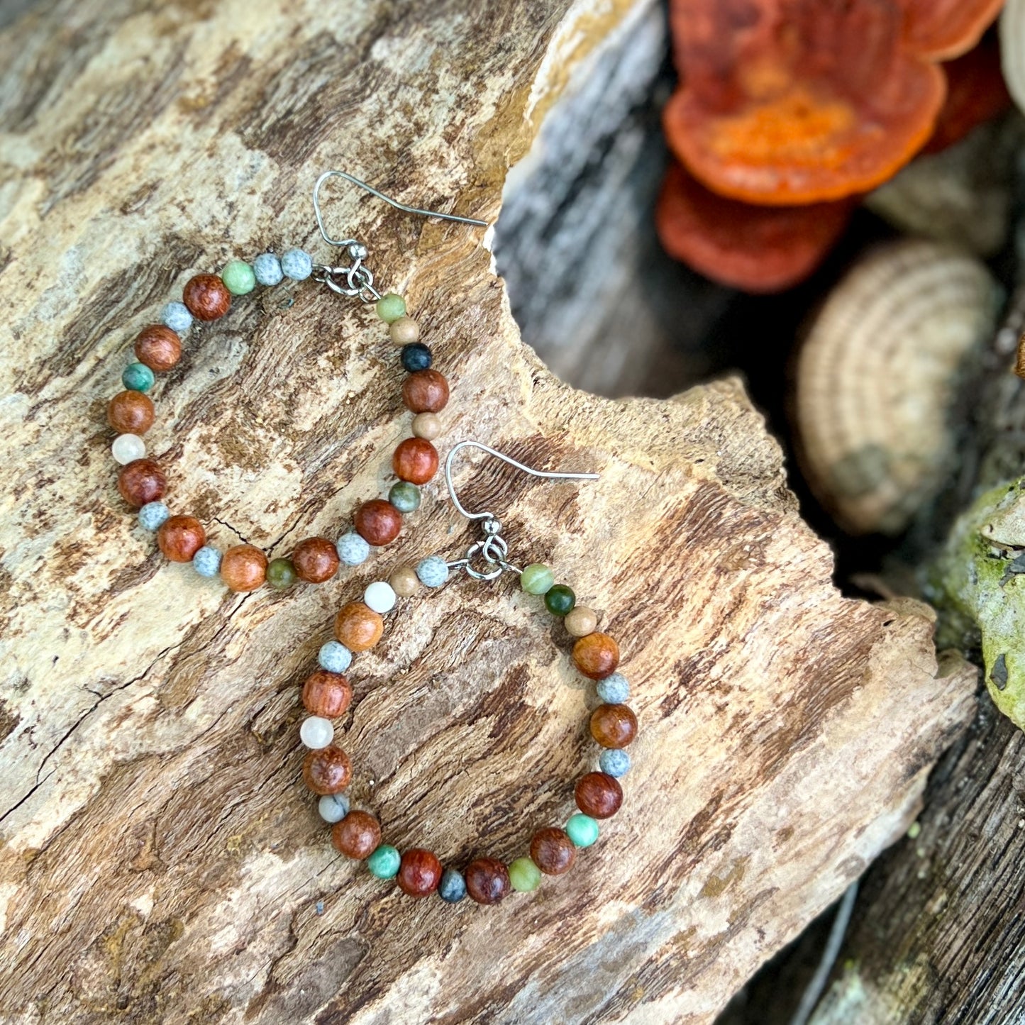 Woodland Hoop Earrings - Light Wood and Jasper