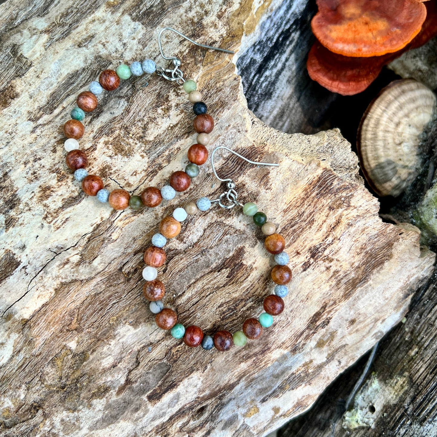 Woodland Hoop Earrings - Light Wood and Jasper