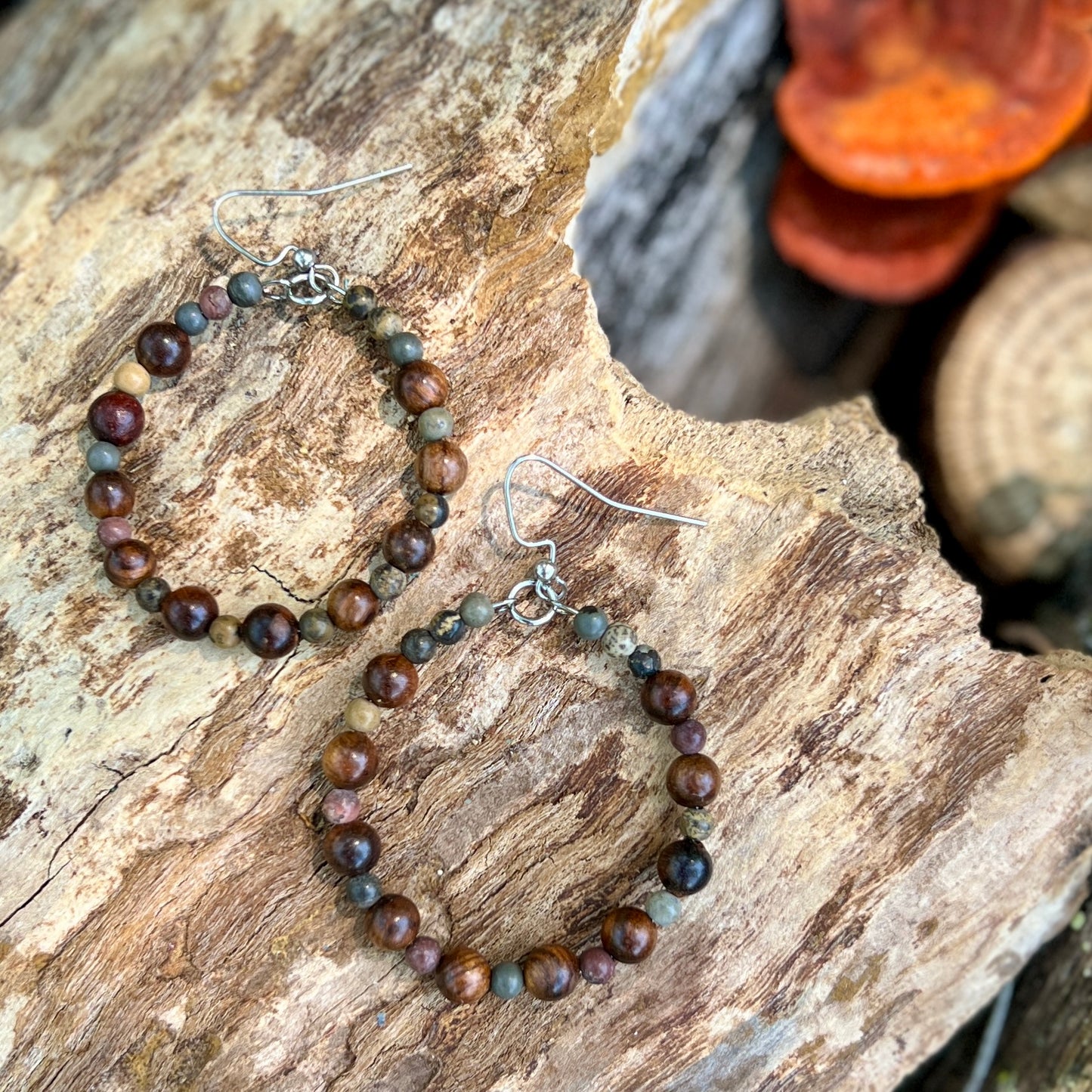 Woodland Hoop Earrings - Dark Wood and Jasper