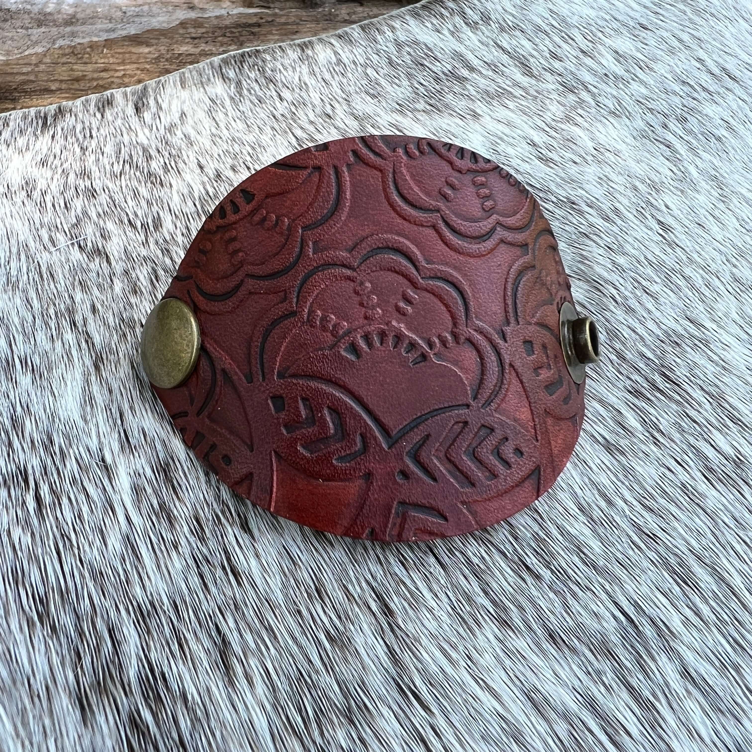Bandana Slide - Embossed Leather in Deep Brown - Vintage Floral