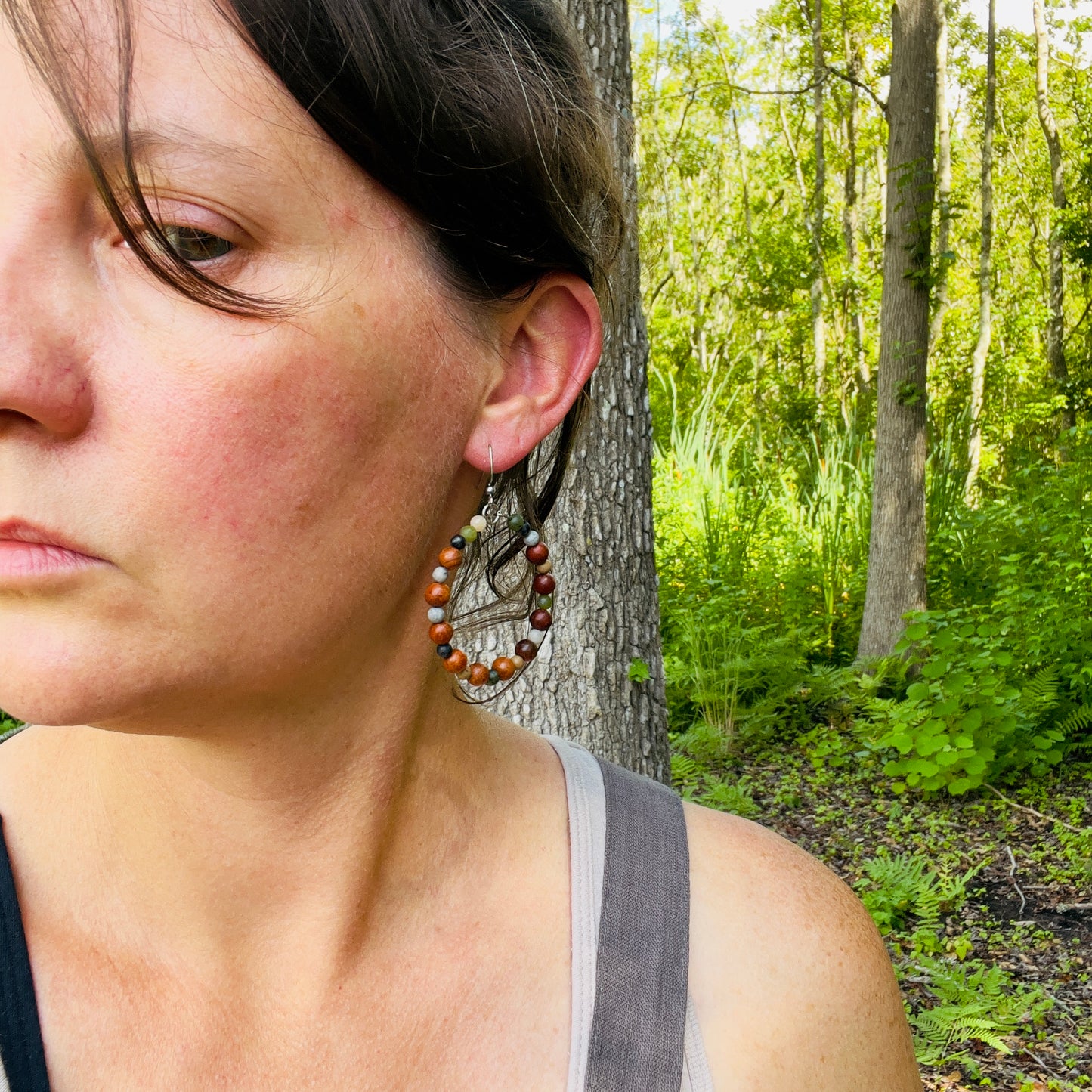 Woodland Hoop Earrings - Dark Wood and Jasper