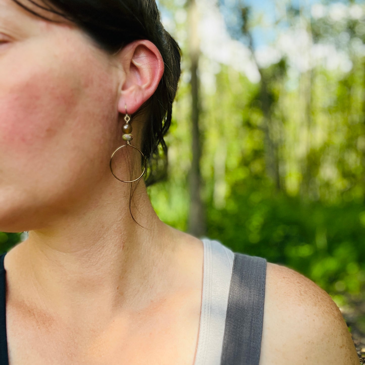 Festival Hoop Earrings - Golden with Autumn and Red Jasper