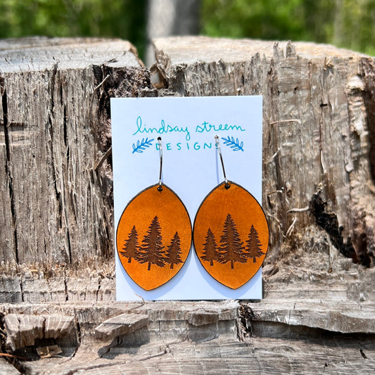 Pine Tree Forest Leather Earrings