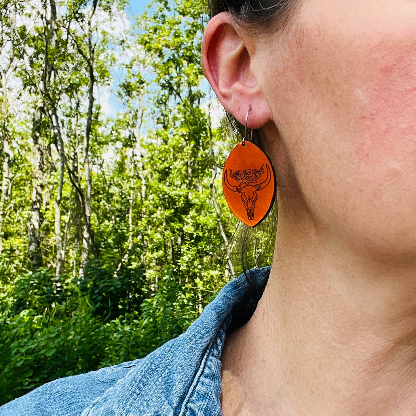 Skull and Roses Leather Earrings