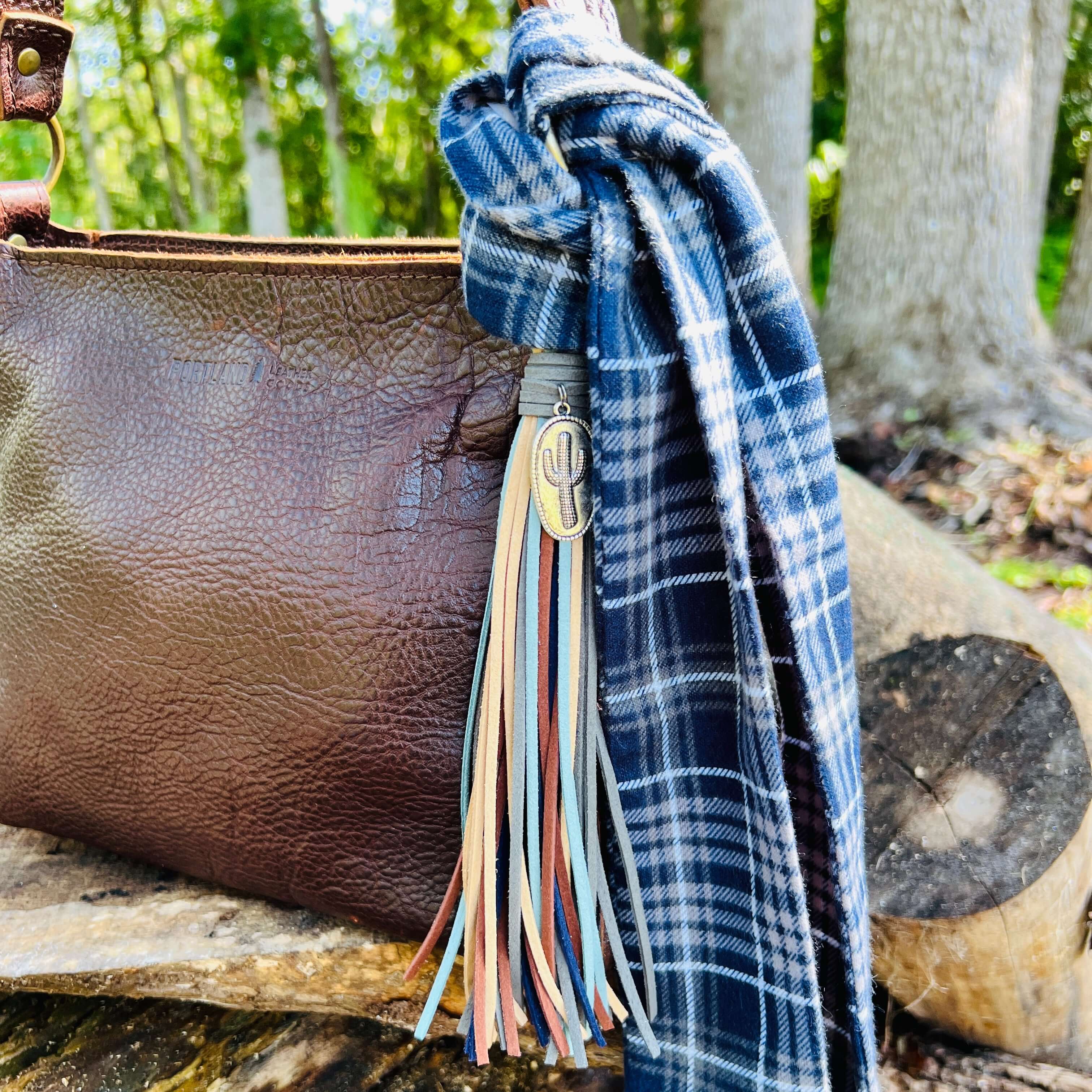 Purse Scarf - Skinny Blue and Grey Flannel Skinny Scarf