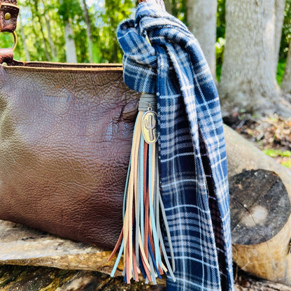 Purse Scarf - Skinny Blue and Grey Flannel Skinny Scarf