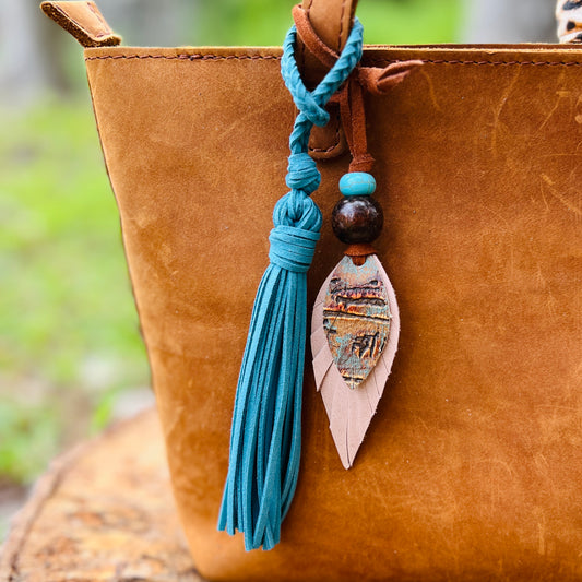 Leather Feather Boho Purse Charm