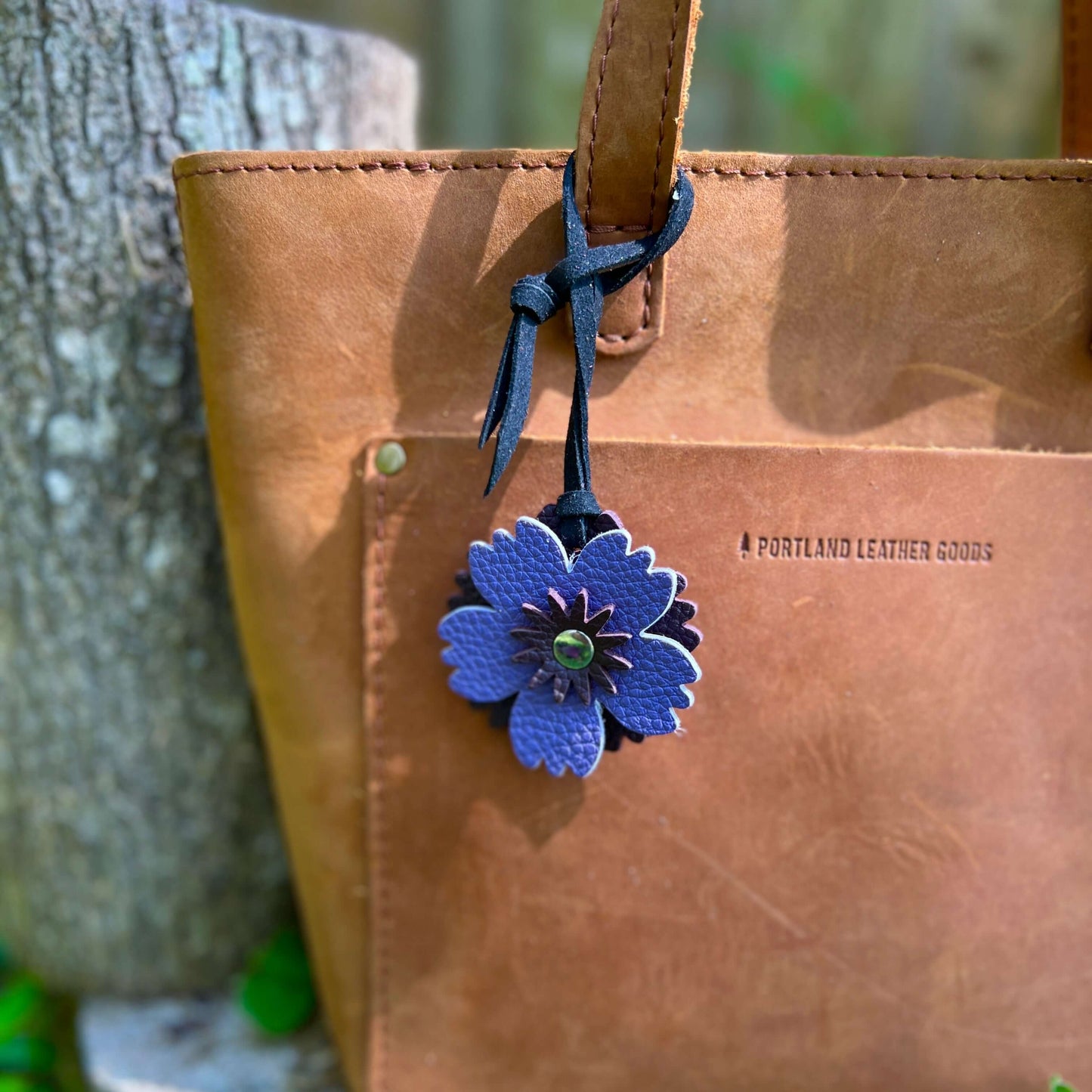 Small Leather Flower Purse Charm - Purple