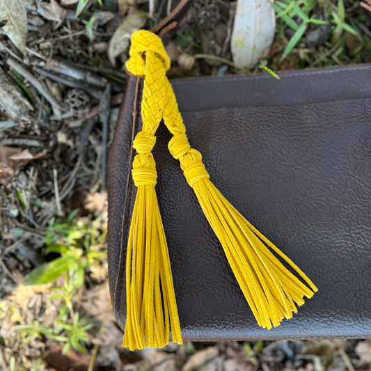 Bag Charm Deluxe Wide Braid with Tassels for Purses & Totes Faux Suede Leather