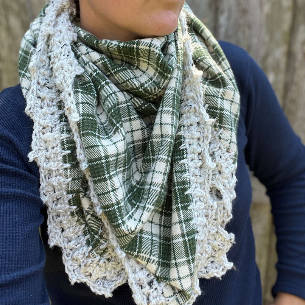 Flannel Triangle Scarf with Crochet Trim