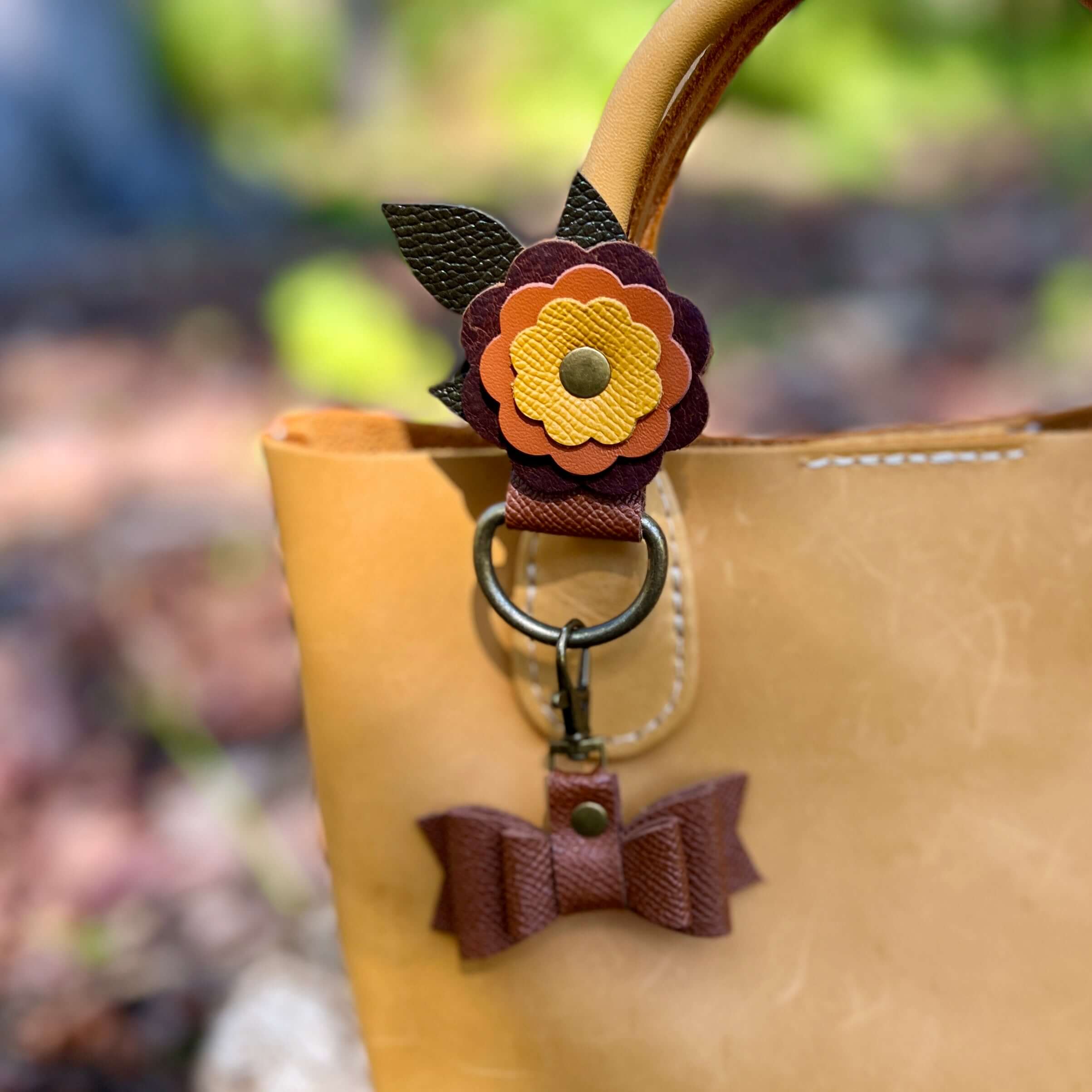 Purse Charm Holder - Flowers in Yellow, Orange and Brown