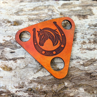 Bandana Slide Triangle - Antiqued Saddle Tan Leather - Horseshoe