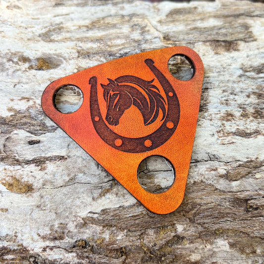 Bandana Slide Triangle - Antiqued Saddle Tan Leather - Horseshoe