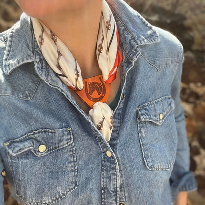 Bandana Slide Triangle - Antiqued Saddle Tan Leather - Horseshoe