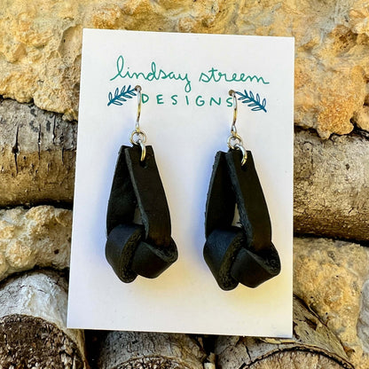 Leather Knot Earrings - Rustic Black