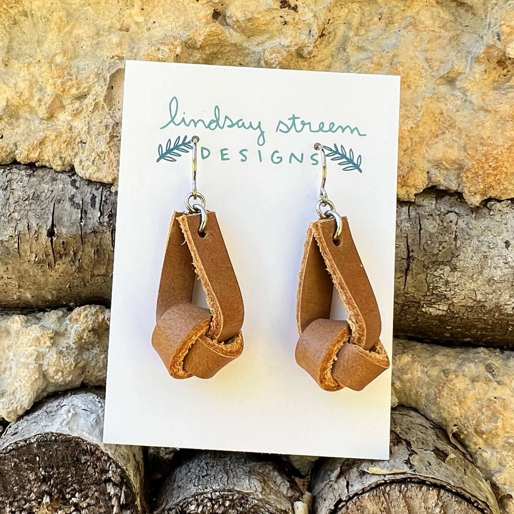 Leather Knot Earrings - Tan