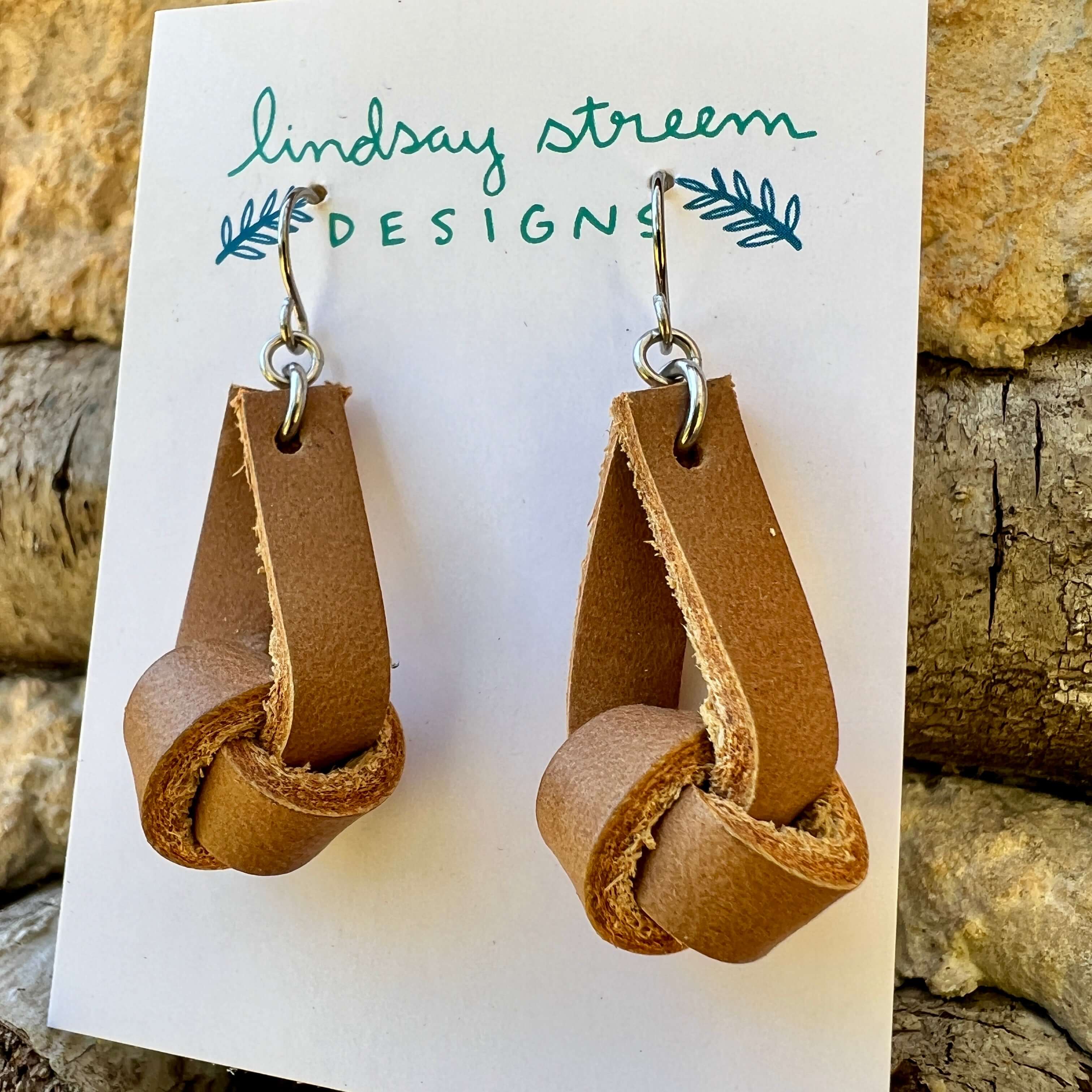 Leather Knot Earrings - Tan