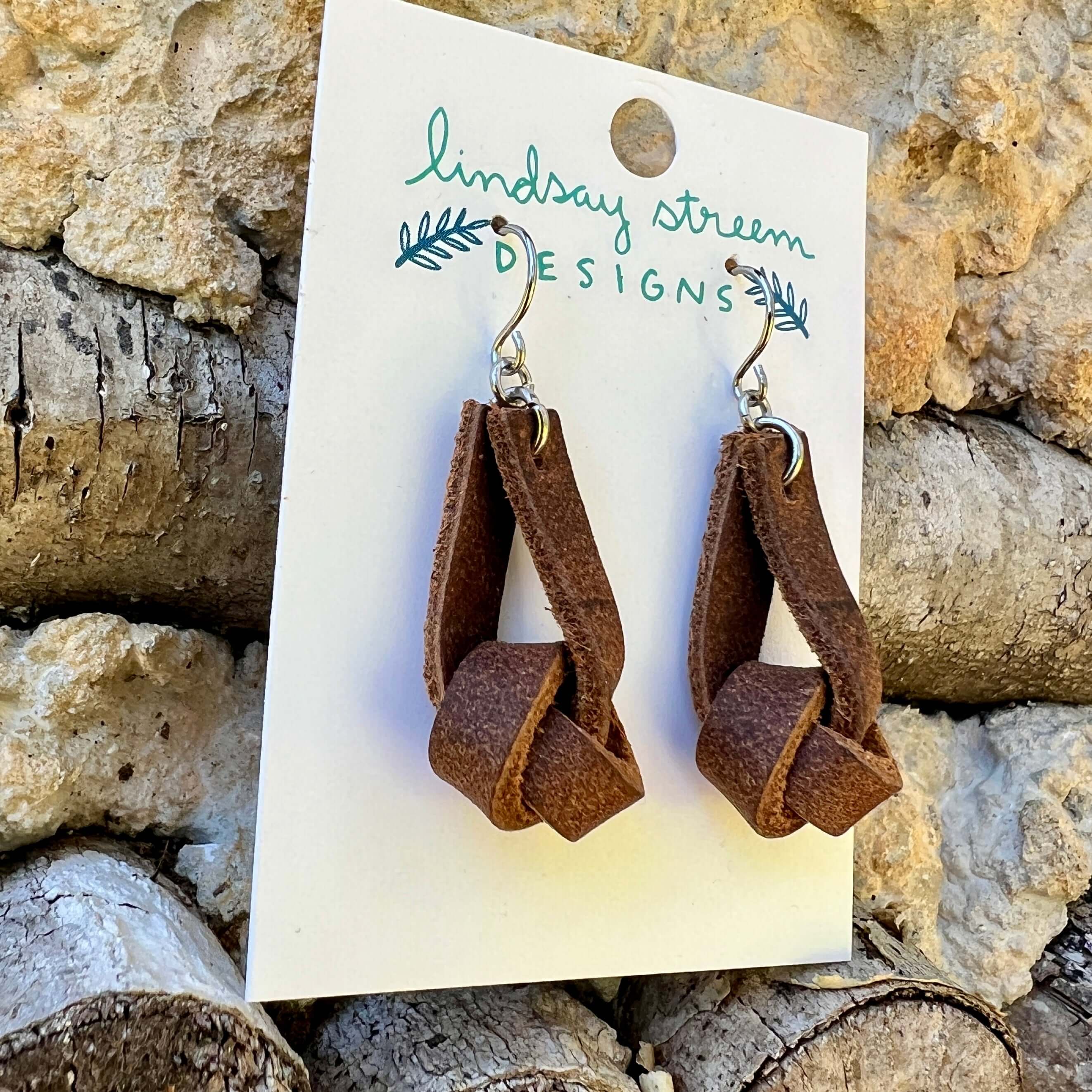 Leather Knot Earrings - Rustic Brown