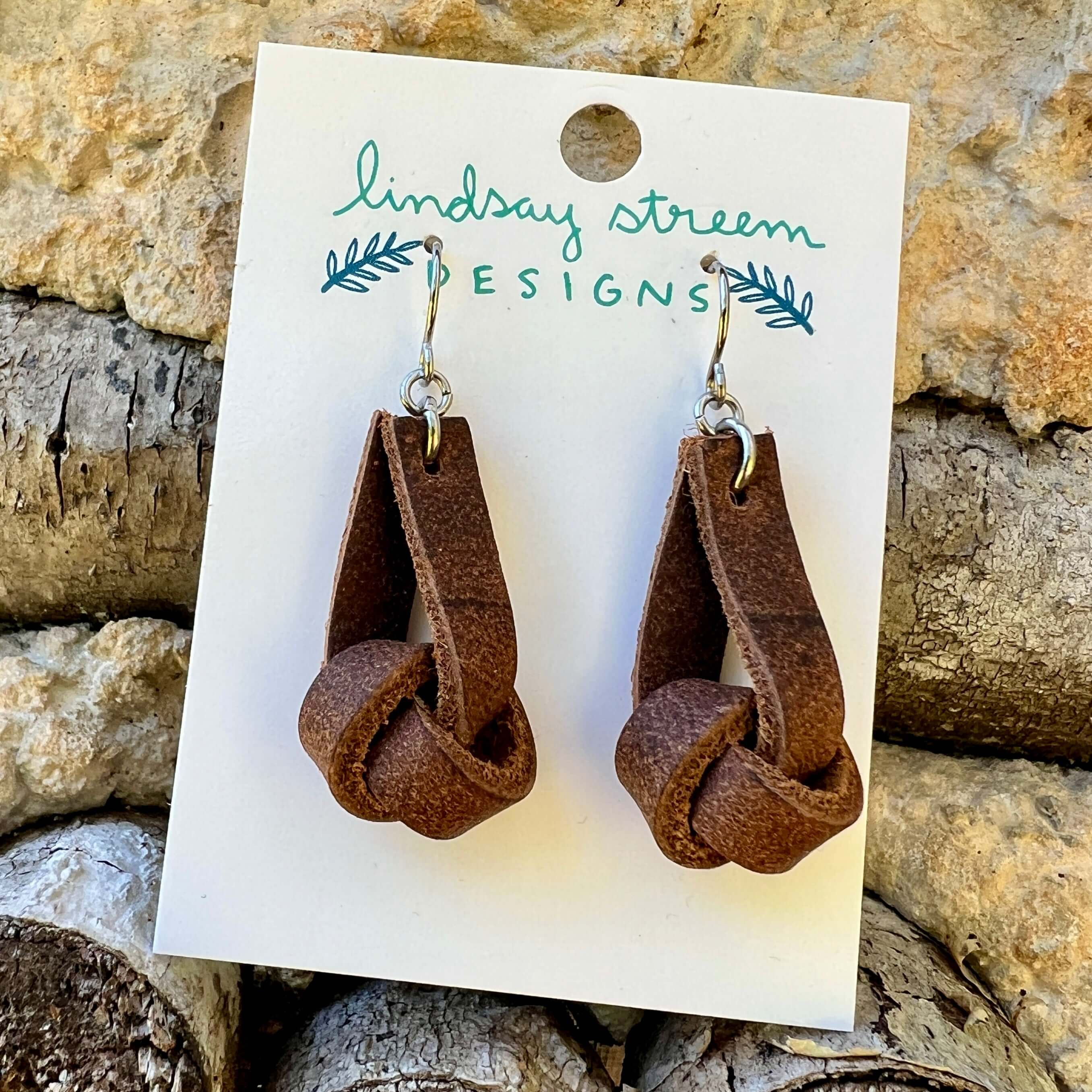 Leather Knot Earrings - Rustic Brown