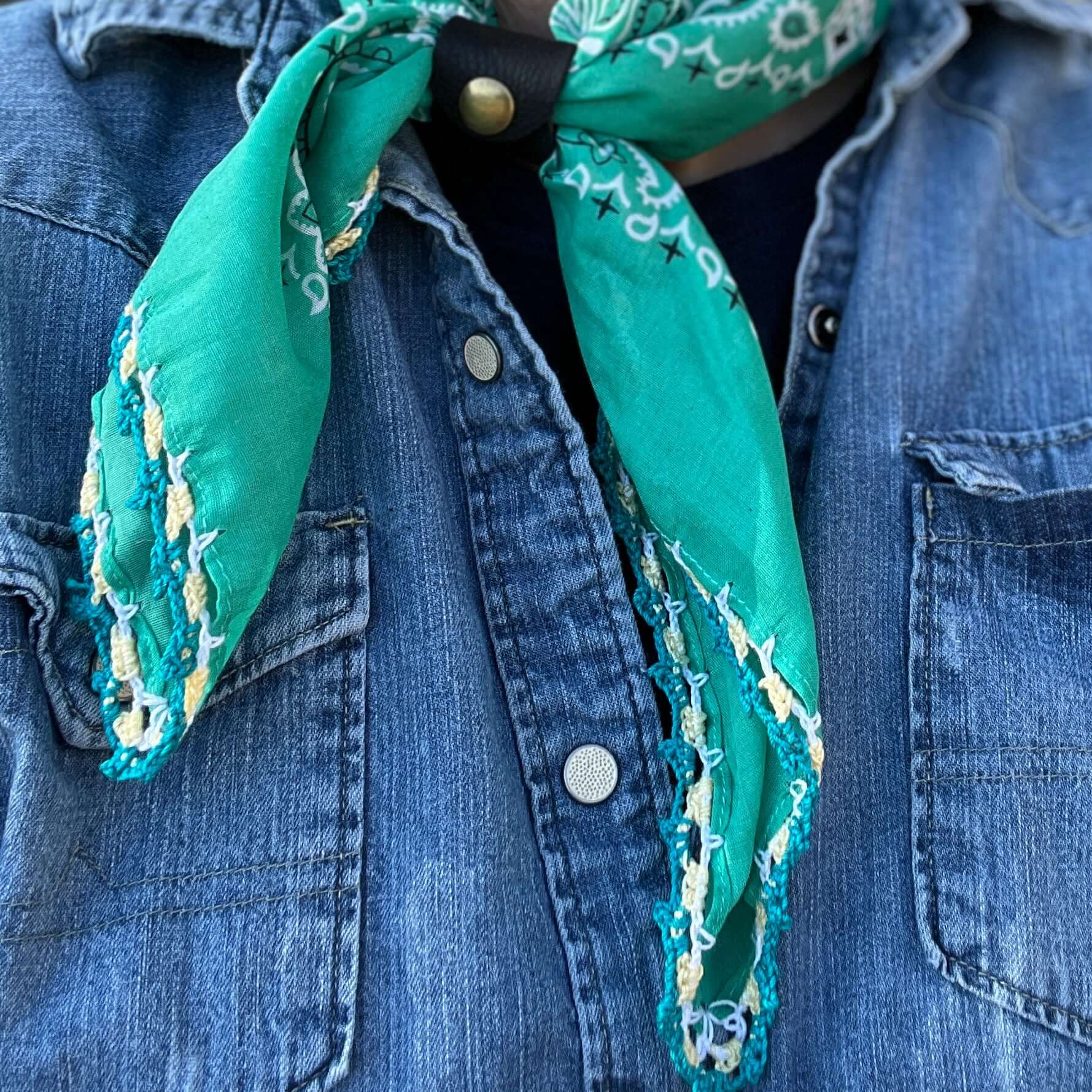 Bandana- Green with Crochet Edging