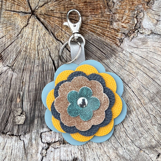 Flower Purse Charm - Limited Edition - Steel Blue, Yellow, Blue, Tan, Green