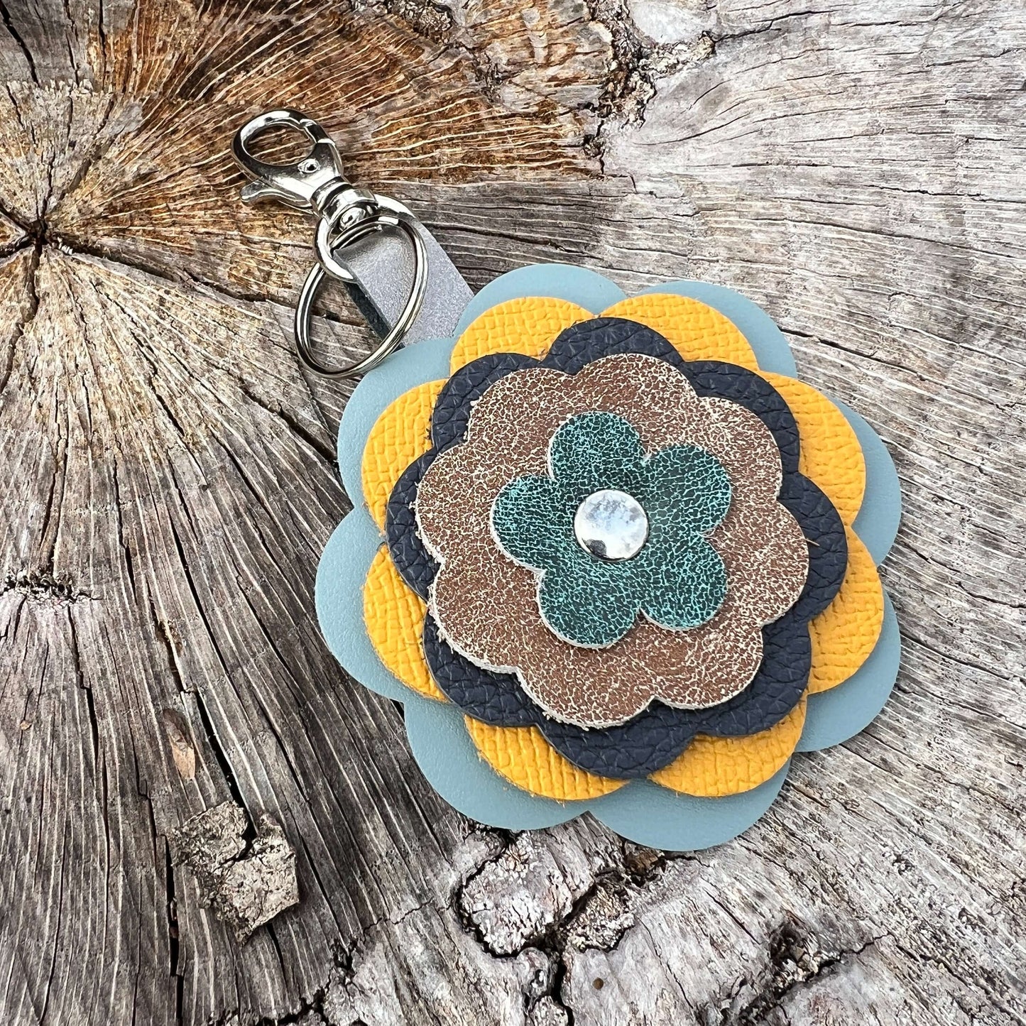 Flower Purse Charm - Limited Edition - Steel Blue, Yellow, Blue, Tan, Green