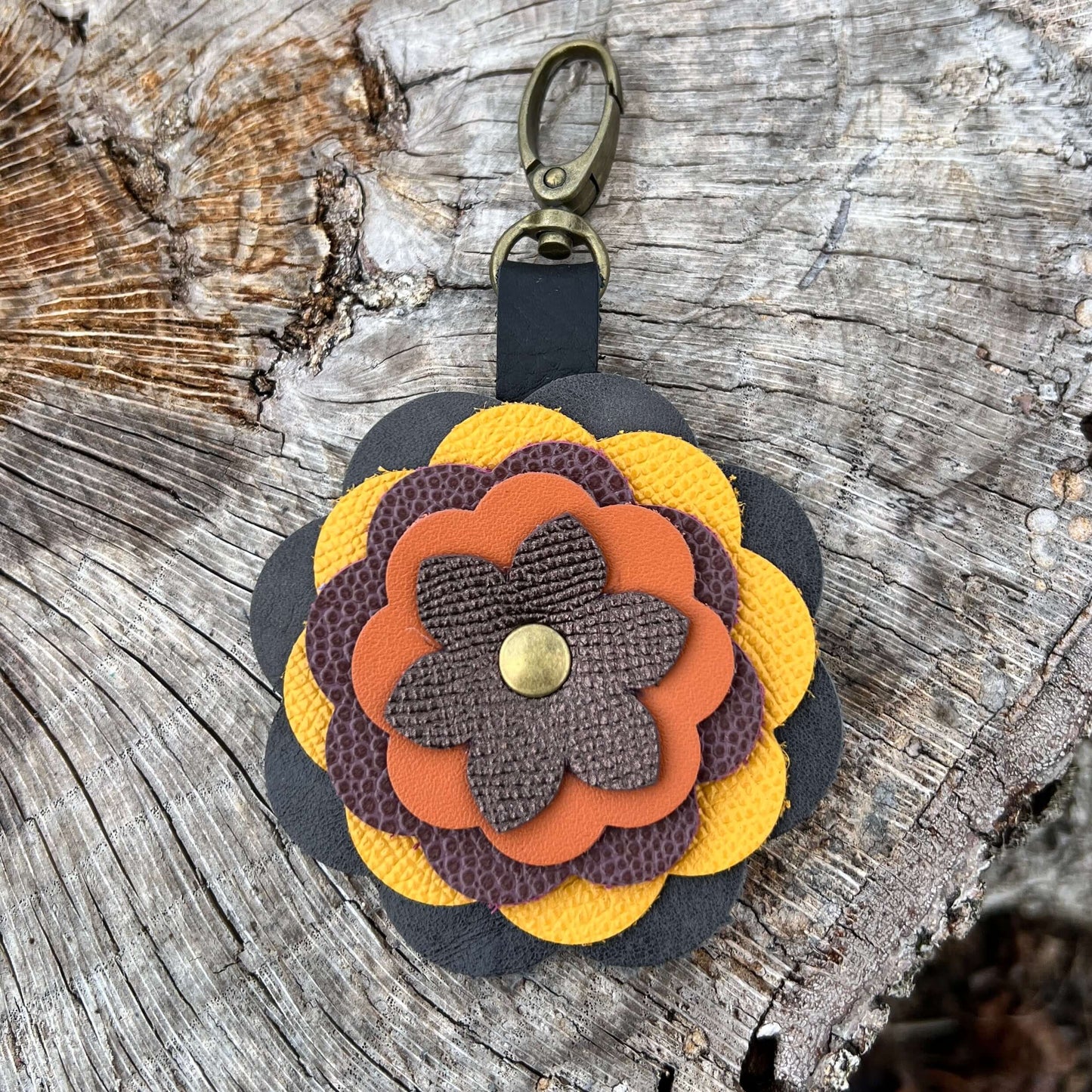 Flower Purse Charm - Limited Edition - Gray, Yellow, Wine, Orange and Bronze