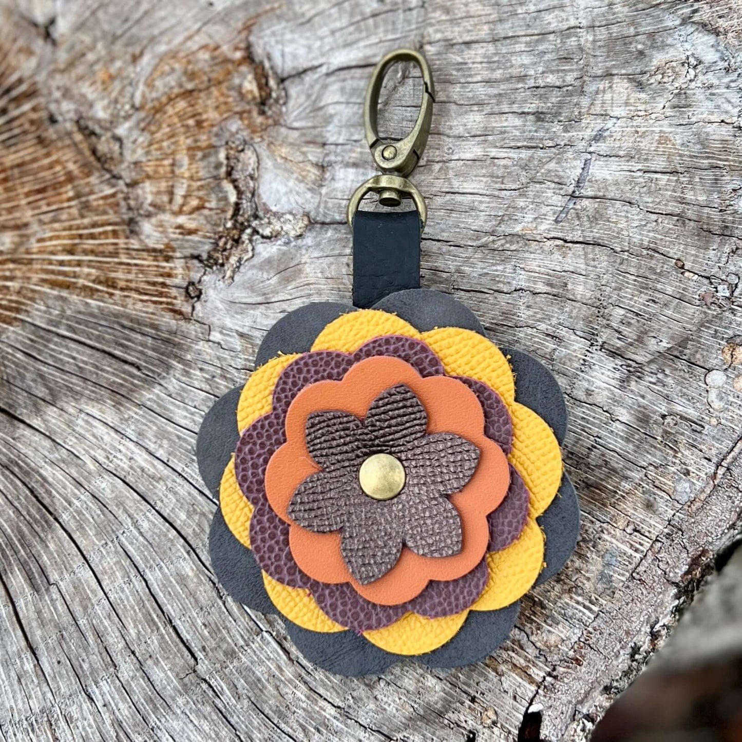 Flower Purse Charm - Limited Edition - Gray, Yellow, Wine, Orange and Bronze