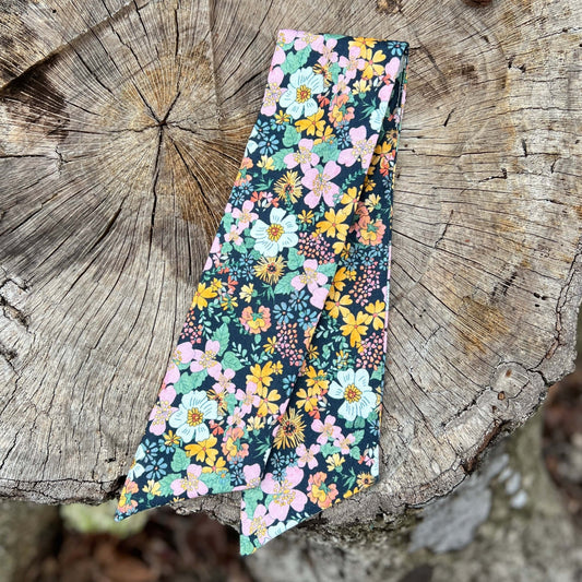 Slim Floral Scarf - Retro Floral Blue