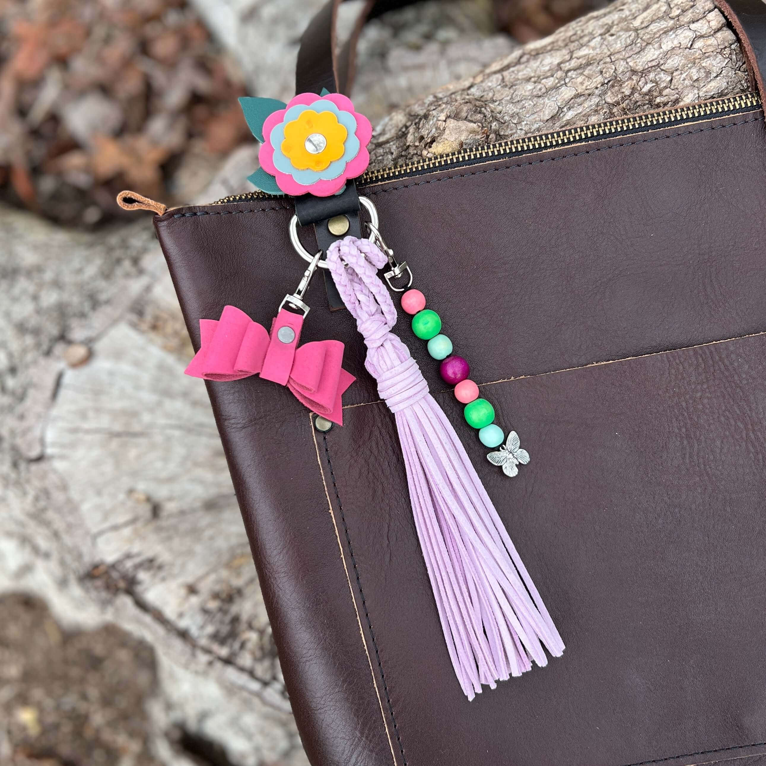 Leather Mini Bow Bag Charm - Pink