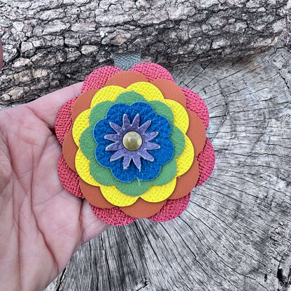 Leather Flower Bag Charm -Rainbow