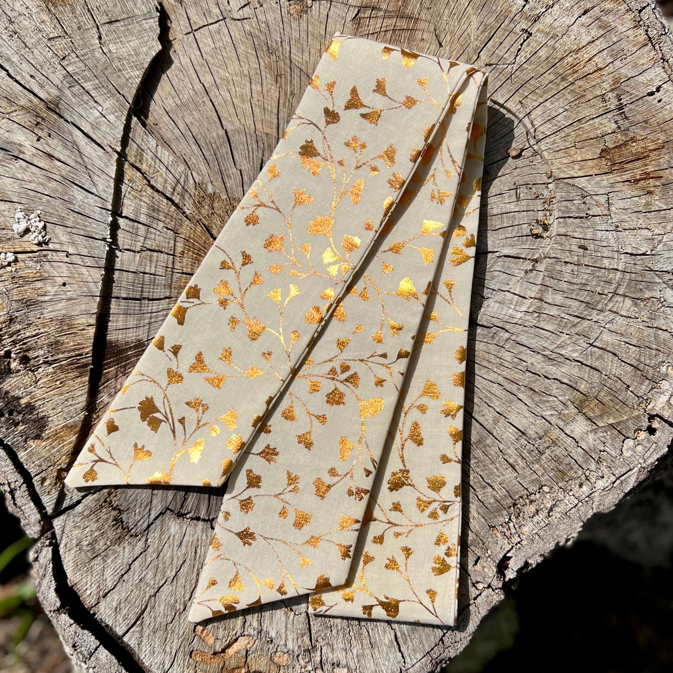 Spring Floral Scarf - Orange Metallic Leaves