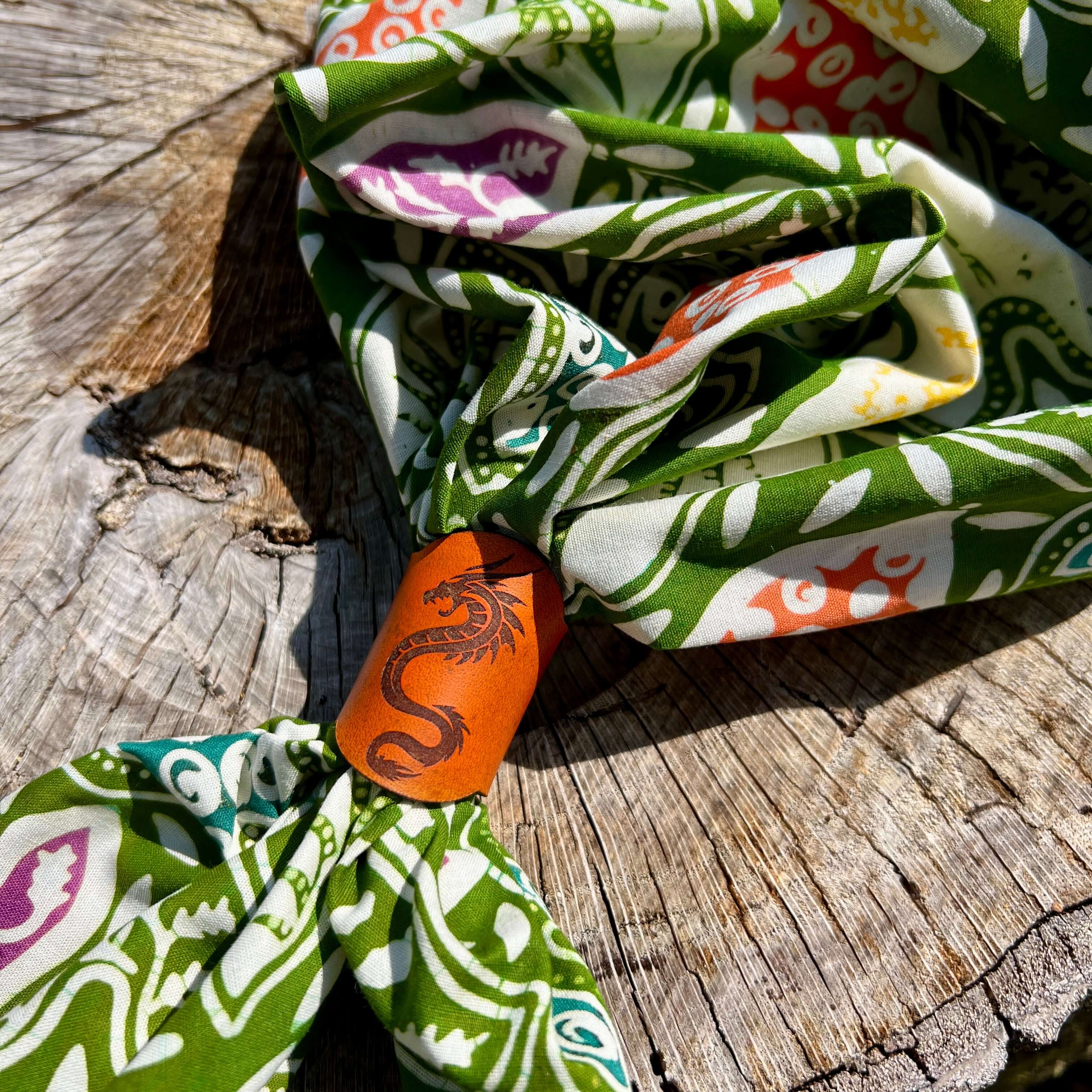 Bandana Slide - Antiqued Saddle Tan Leather - Dragon