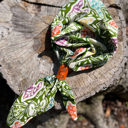 Bandana Scarf - Hand Dyed Batik White Green
