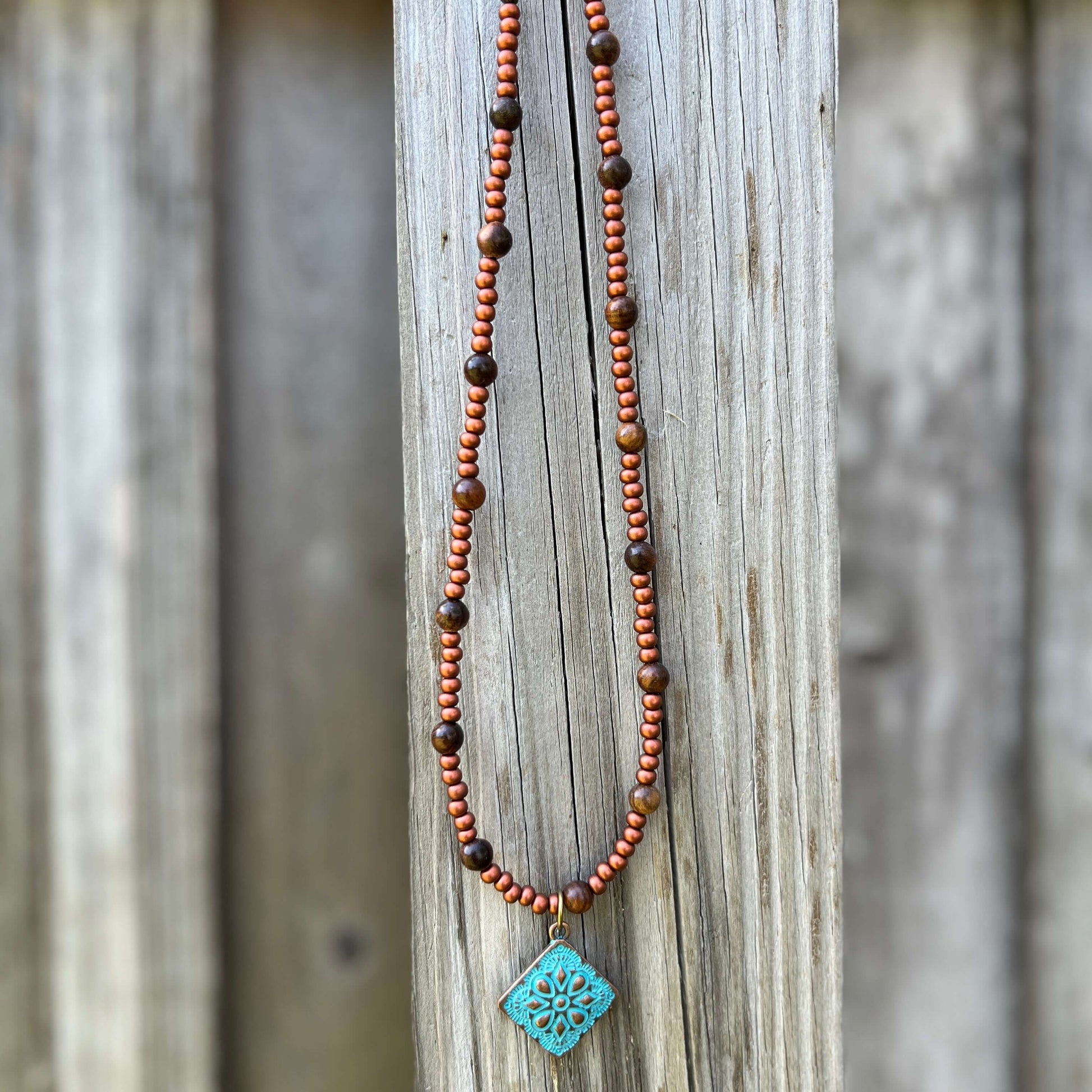 Beaded Necklace in Copper and Wood