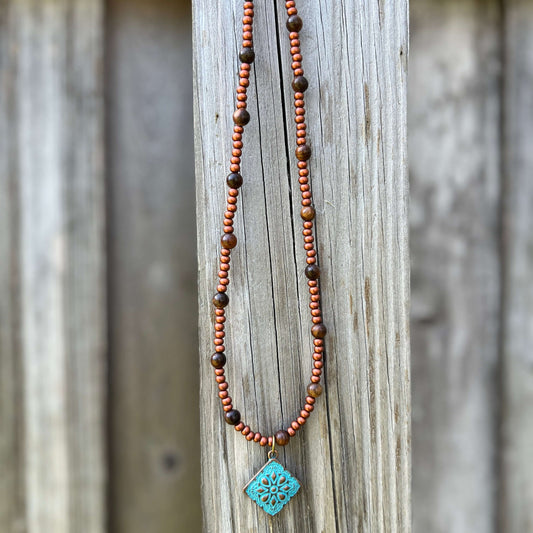 Beaded Necklace in Copper and Wood