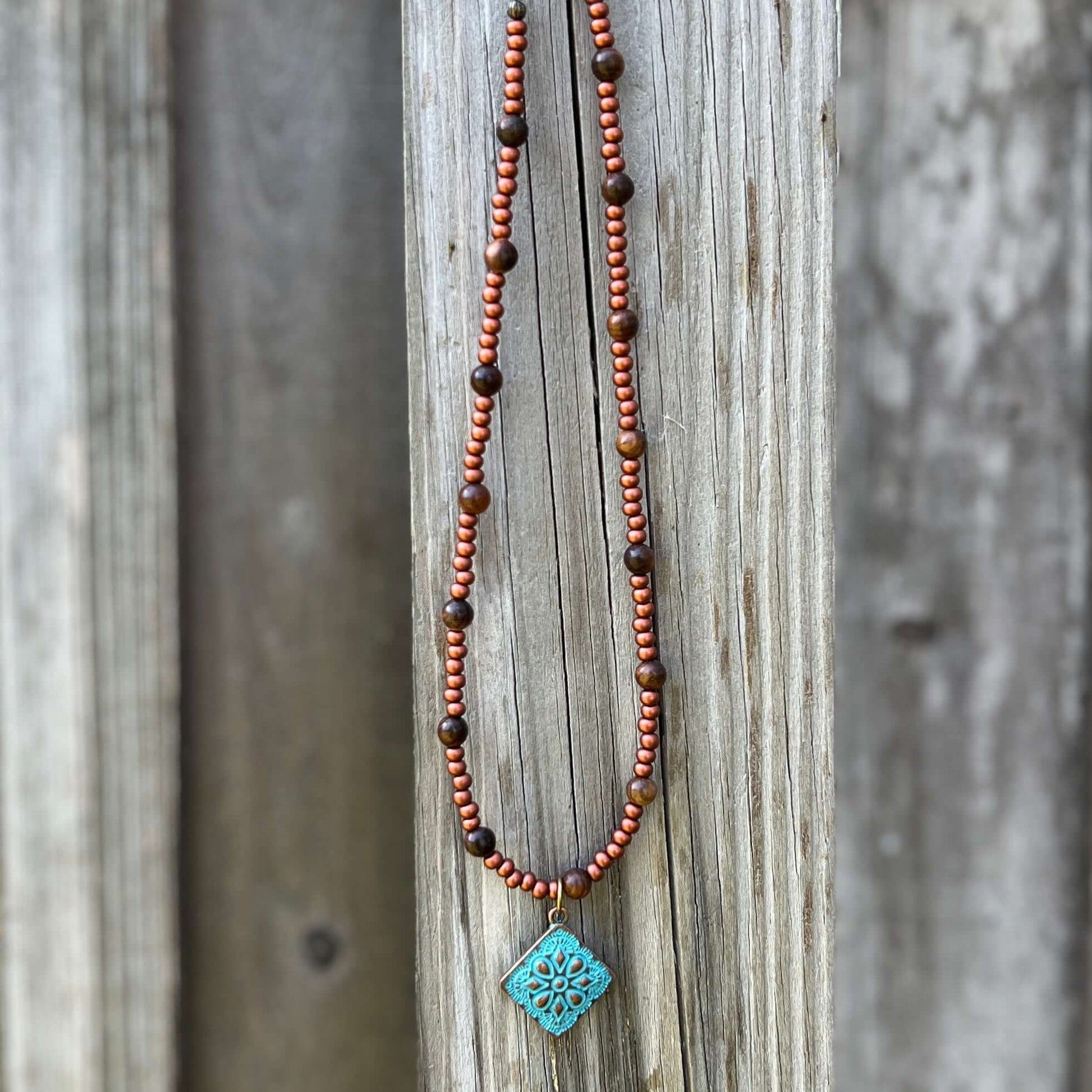 Beaded Necklace in Copper and Wood