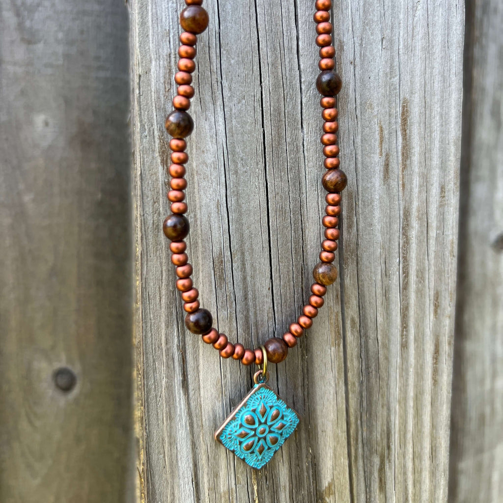 Beaded Necklace in Copper and Wood
