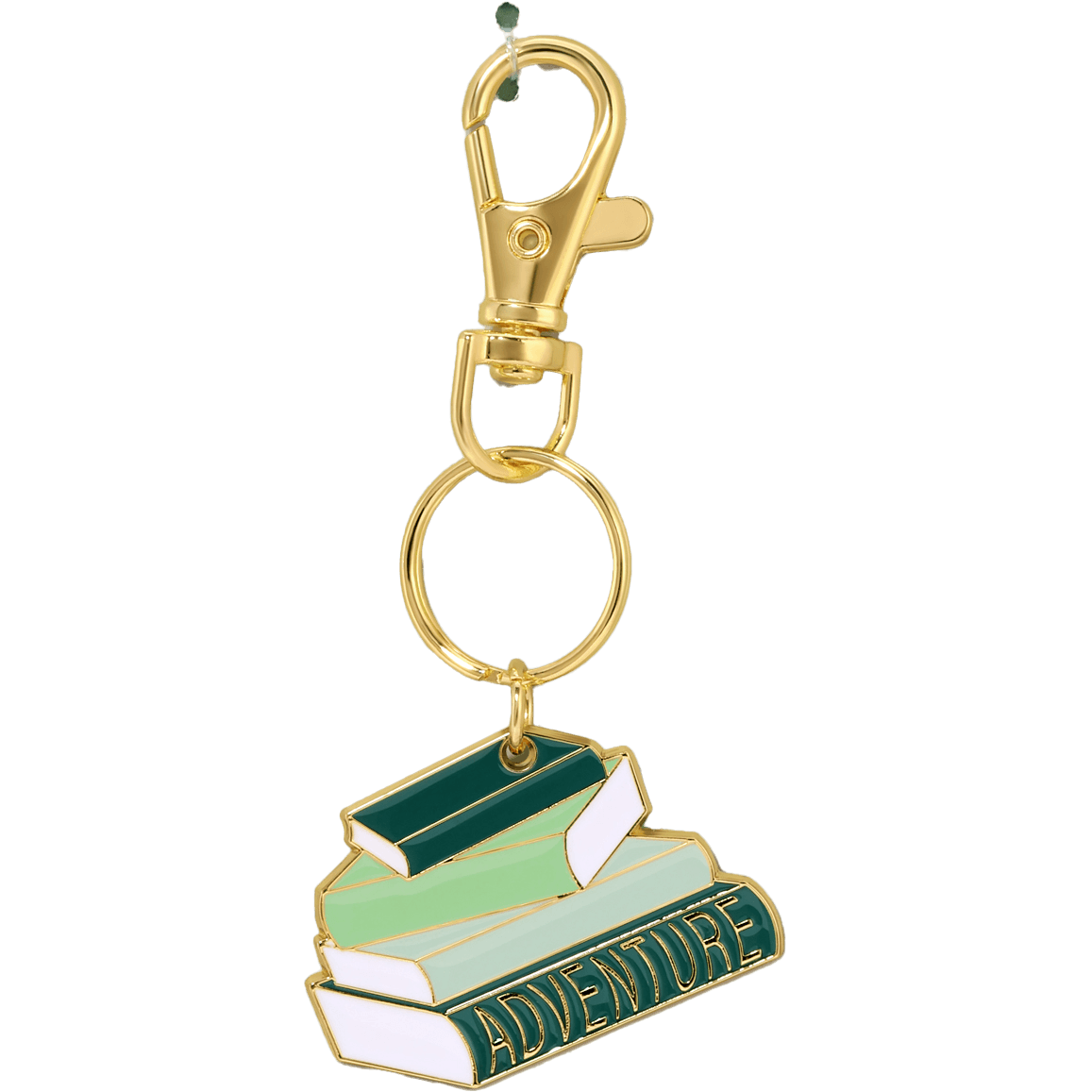 Keychain with book design and 'Adventure' text on a white background