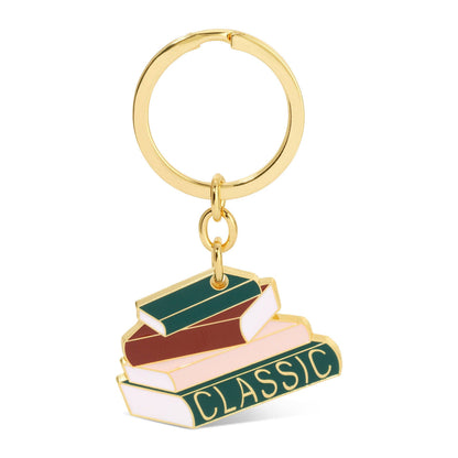 Keychain with book design and 'CLASSIC' text on a white background