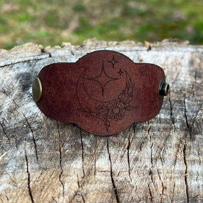 Leather Bandana Slide - Moon and Stars dark brown