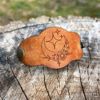 Leather Bandana Slide - Moon and Stars rustic brown